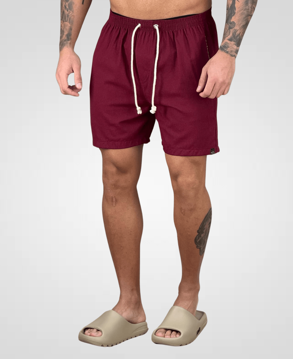 Shorts de Linho Bordô Masculina Lisa - Afri.co