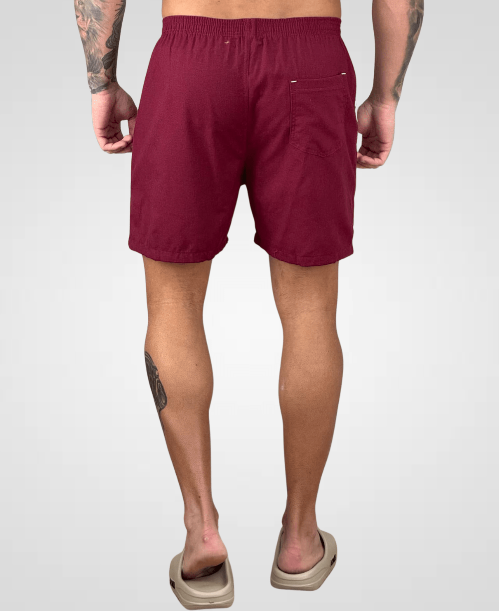 Shorts de Linho Bordô Masculina Lisa - Afri.co