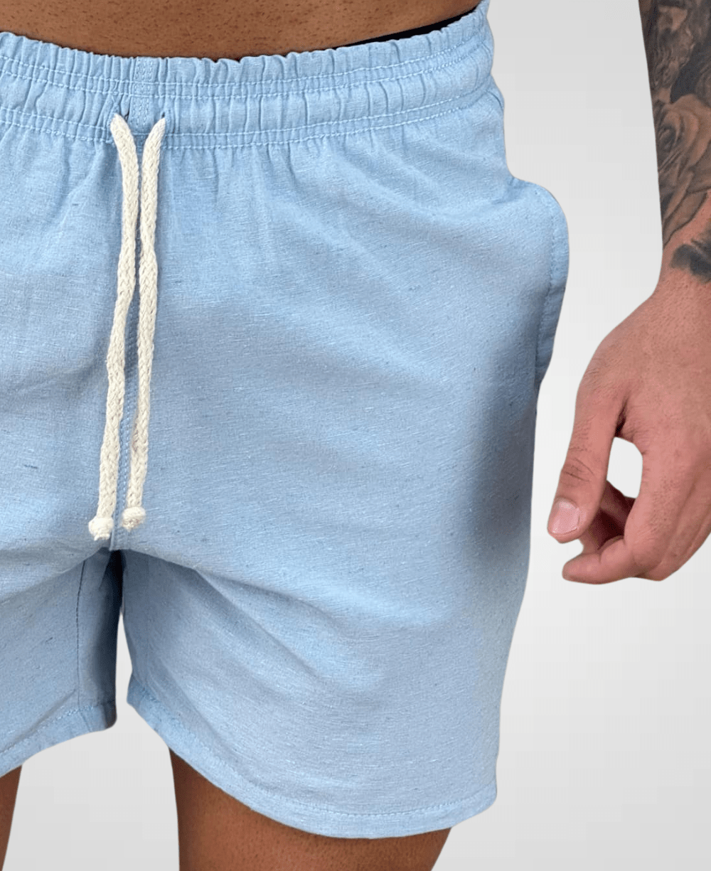 Shorts de Linho Azul Claro Masculina Lisa - Afri.co