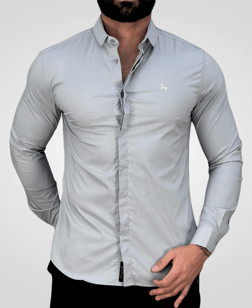 Camisa Social Cinza Claro Masculina Acetinada - Per Pochi