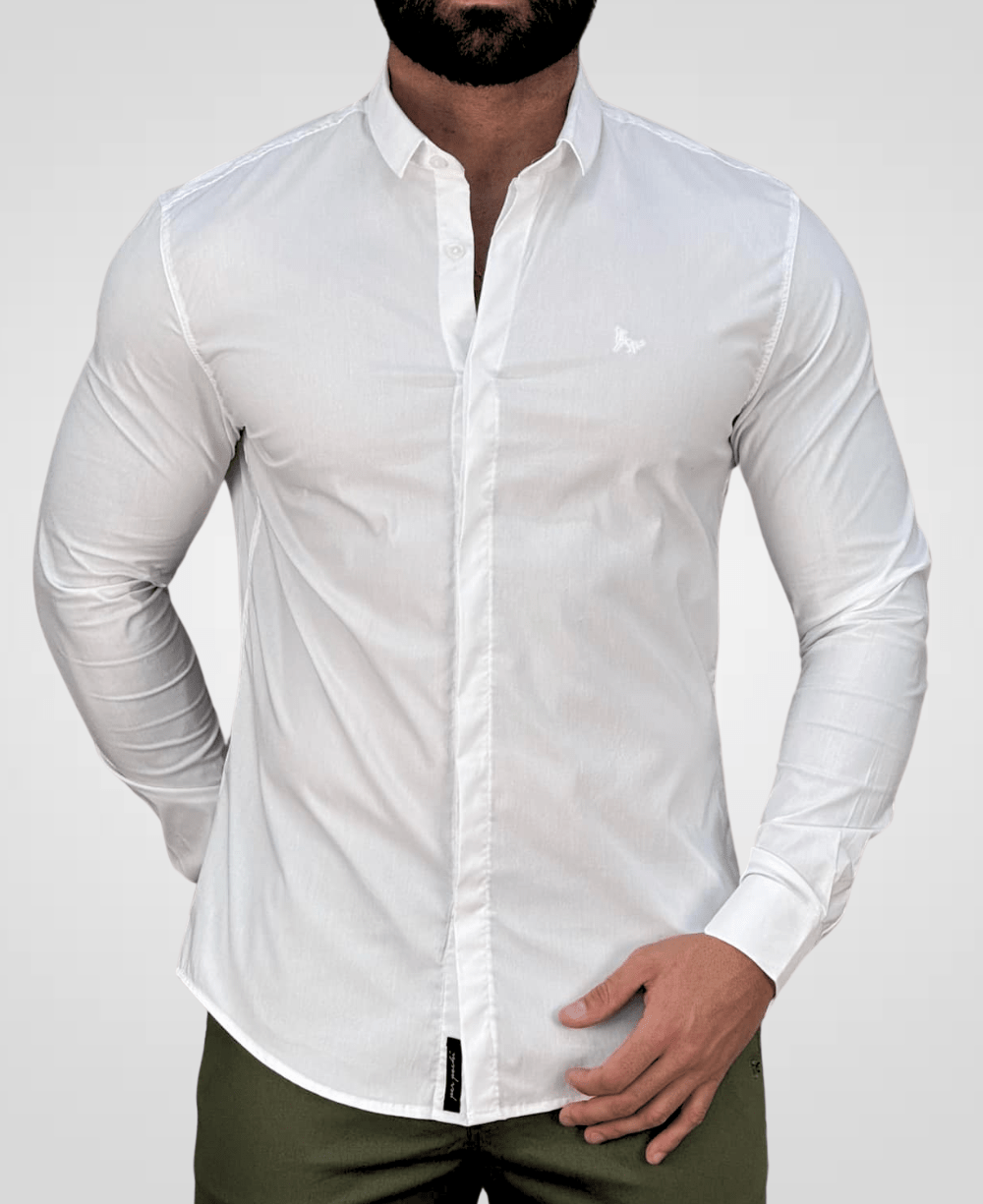 Camisa Social Branco Masculina Acetinada - Per Pochi