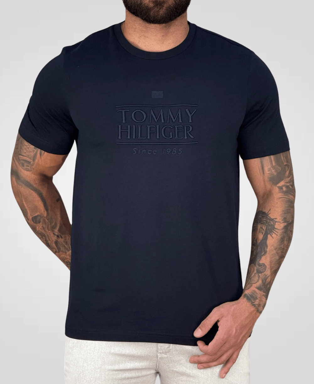 Camiseta Azul Marinho Masculina Pique Interlock - Tommy Hilfiger