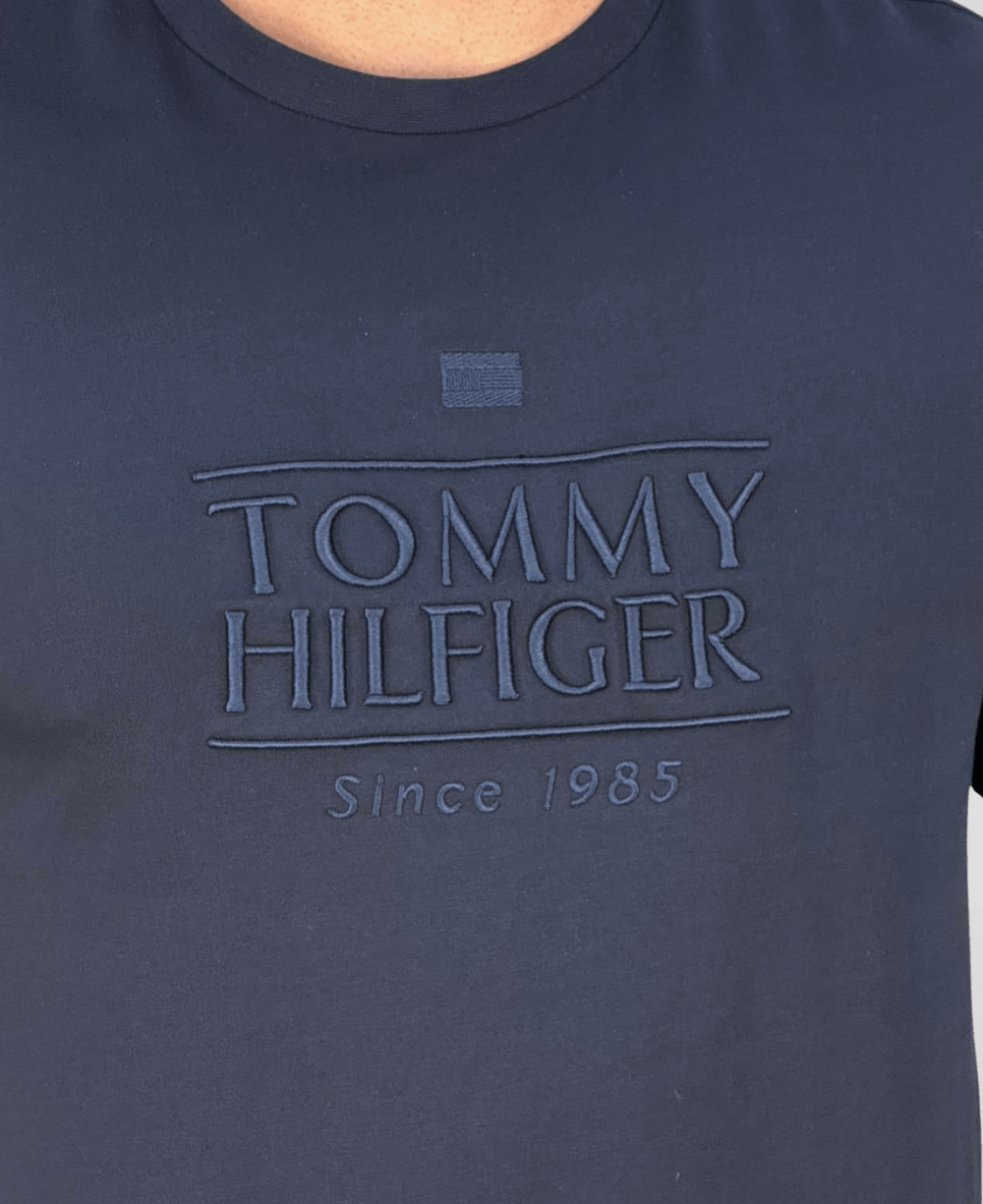 Camiseta Azul Marinho Masculina Pique Interlock - Tommy Hilfiger