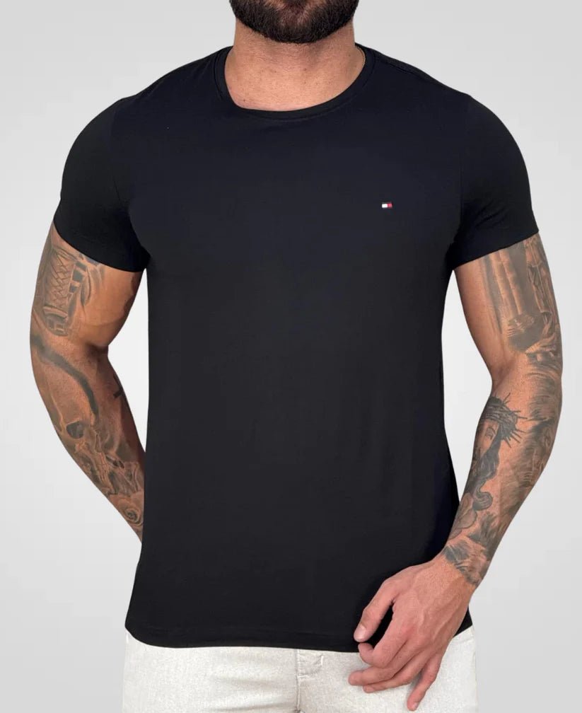Kit 2 Camisetas Caqui e Preto Masculino Básica - Tommy Hilfiger