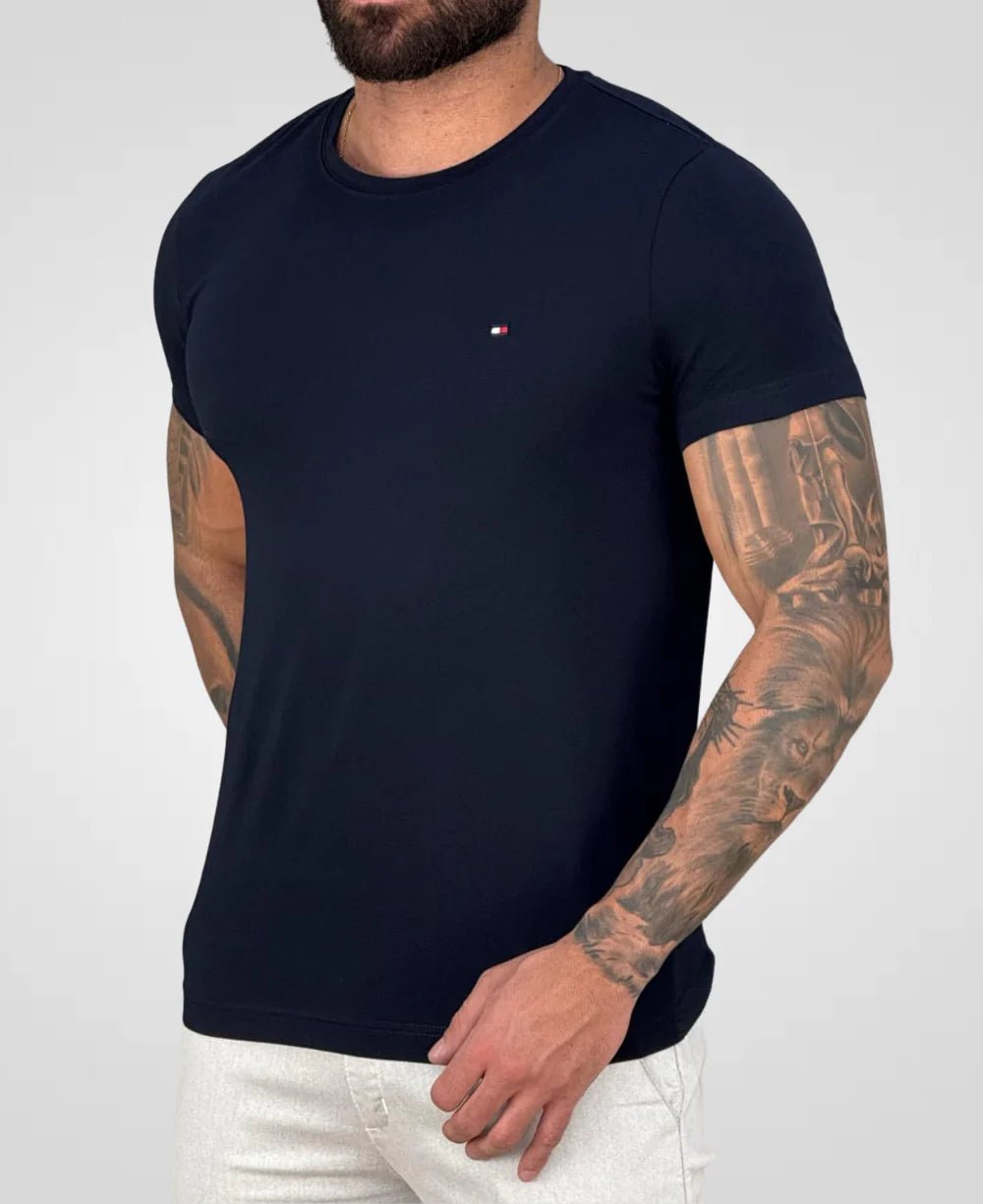 Kit 2 Camisetas Caqui e Azul Marinho Masculino Básica - Tommy Hilfiger