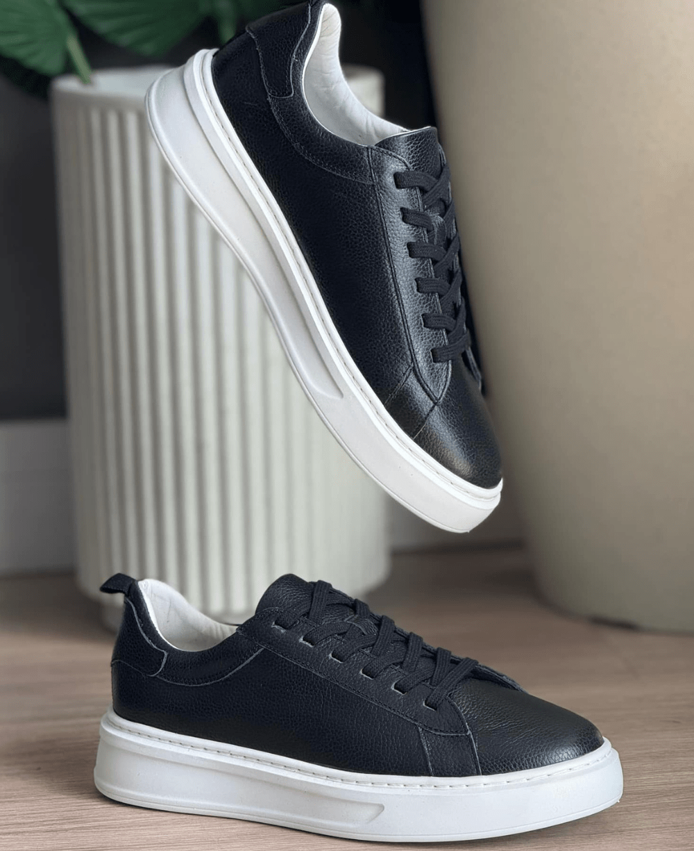 Tênis Preto Masculino De Couro Sintético Casual - Ideal Vest