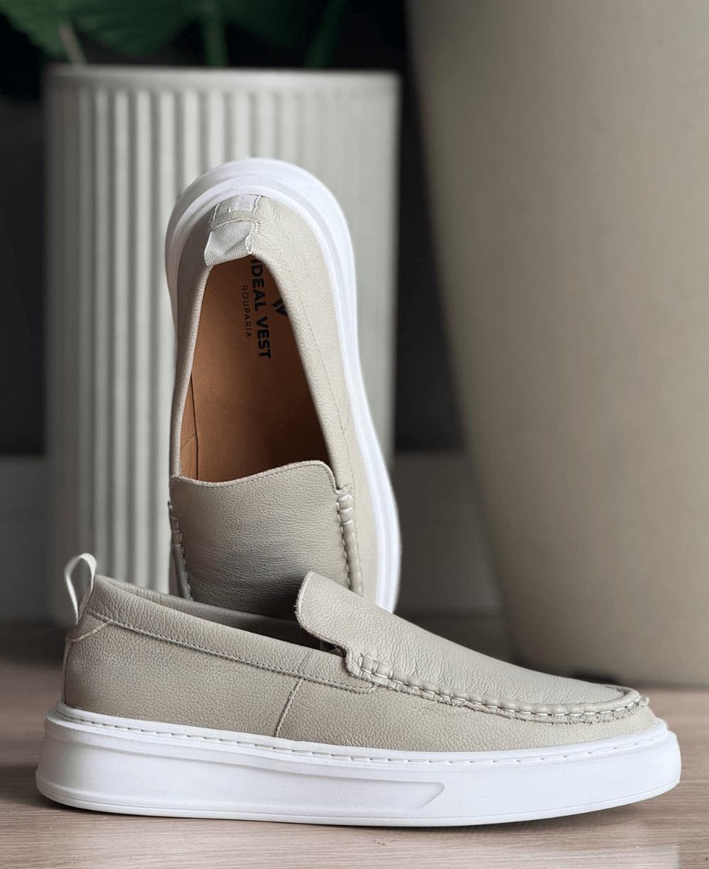 Slip On Gelo Masculino De Couro Sintético - Ideal Vest Rouparia