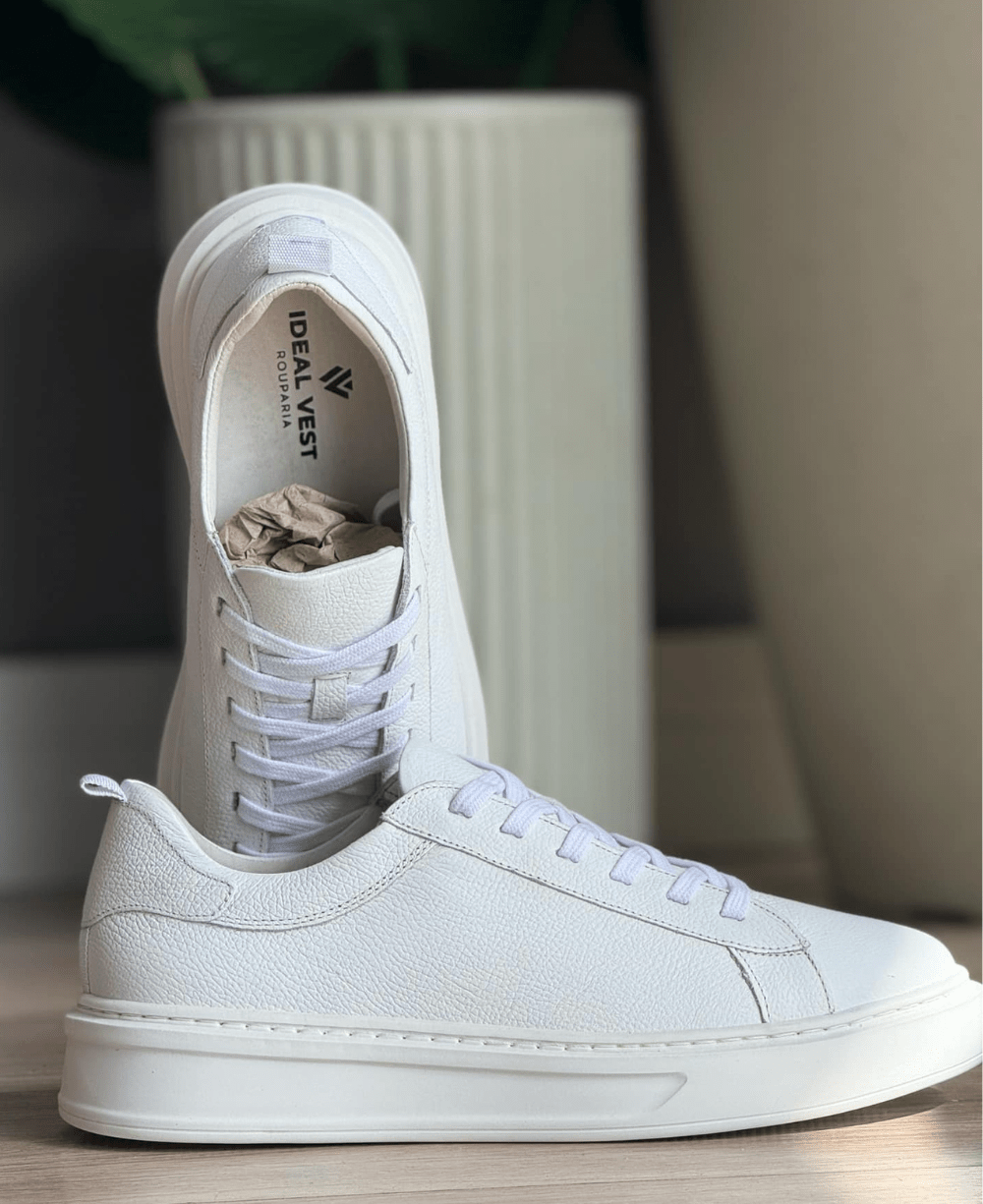 Tênis Branco Masculino De Couro Sintético Casual - Ideal Vest