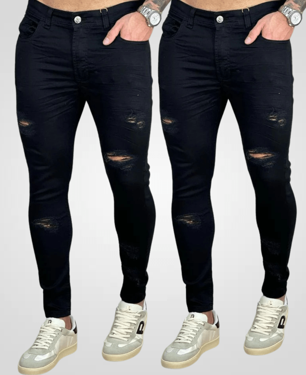 Kit 2 Calças Jeans Preto Destroed Skinny - City Denim