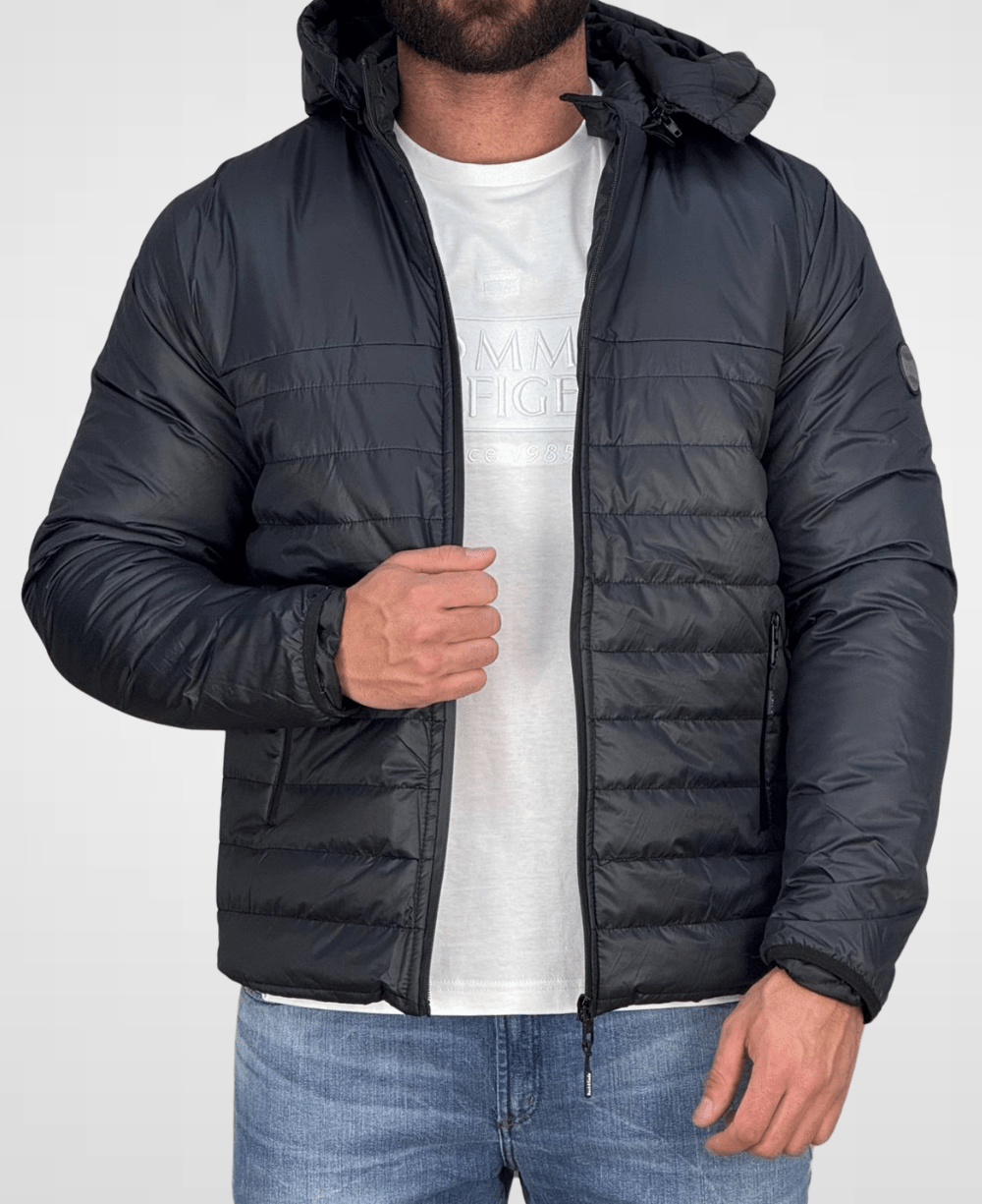 Jaqueta Puffer Preto Com Touca Masculina - Rock & Soda