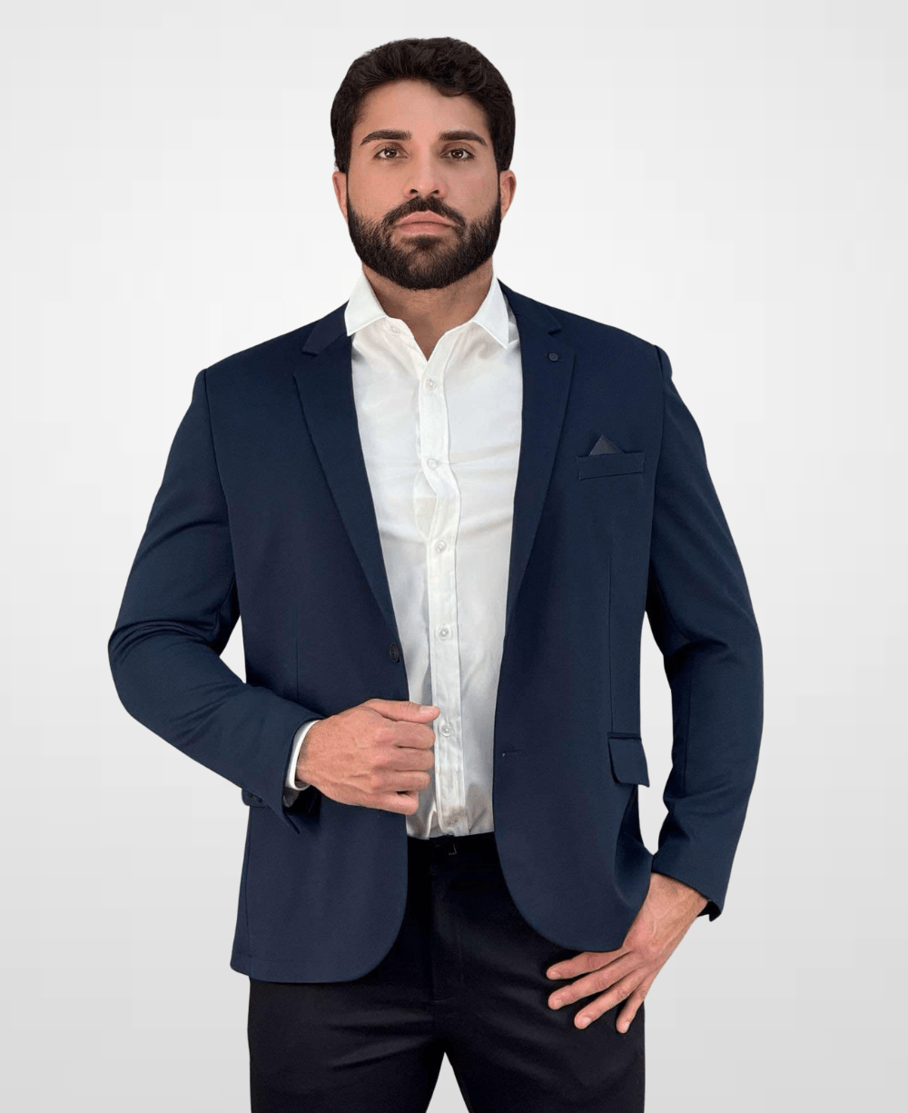 Blazer Azul Marinho Básico Acetinado Slim - Guilherme Soul