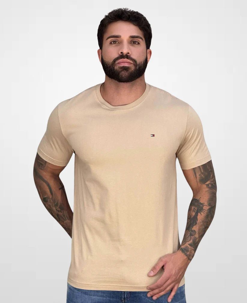 Kit 2 Camisetas Caqui e Azul Marinho Masculino Básica - Tommy Hilfiger