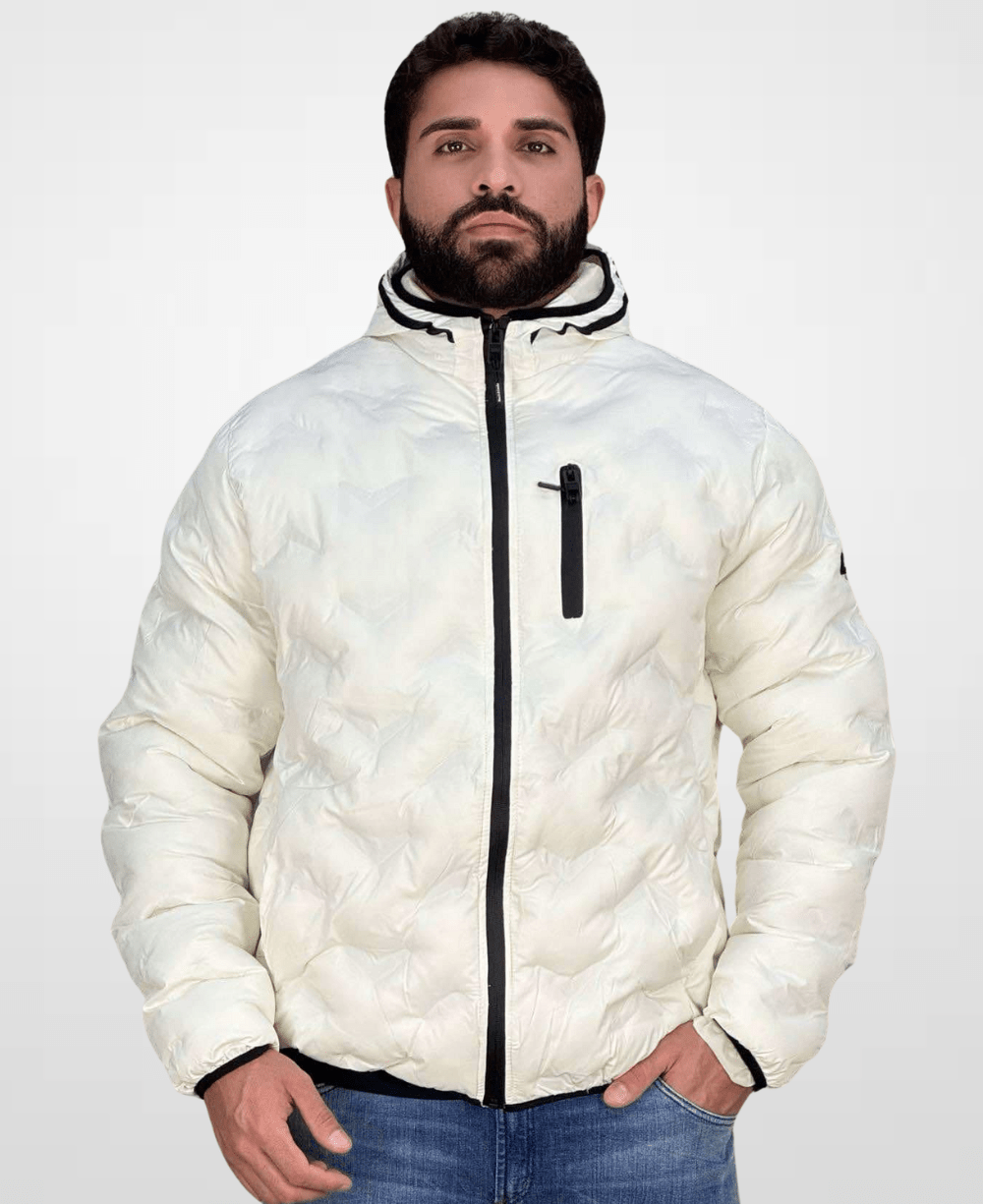 Jaqueta Puffer Branco Com Touca Masculina - Rock & Soda