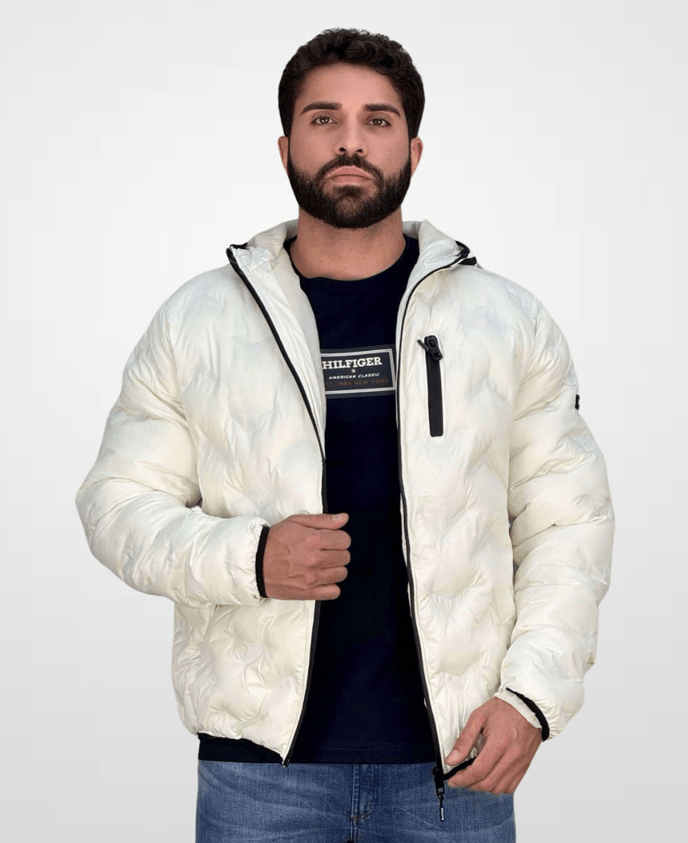 Jaqueta Puffer Branco Com Touca Masculina - Rock & Soda