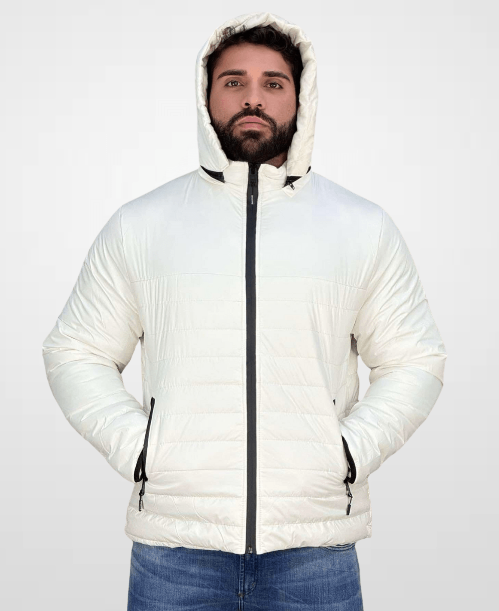 Jaqueta Puffer Branco Com Touca Masculina - Rock & Soda