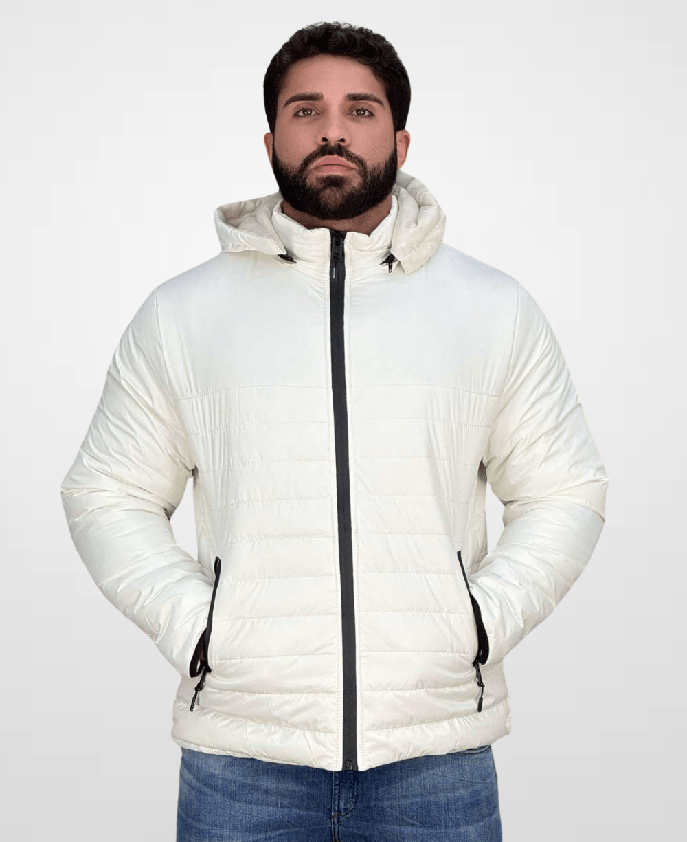 Jaqueta Puffer Branco Com Touca Masculina - Rock & Soda