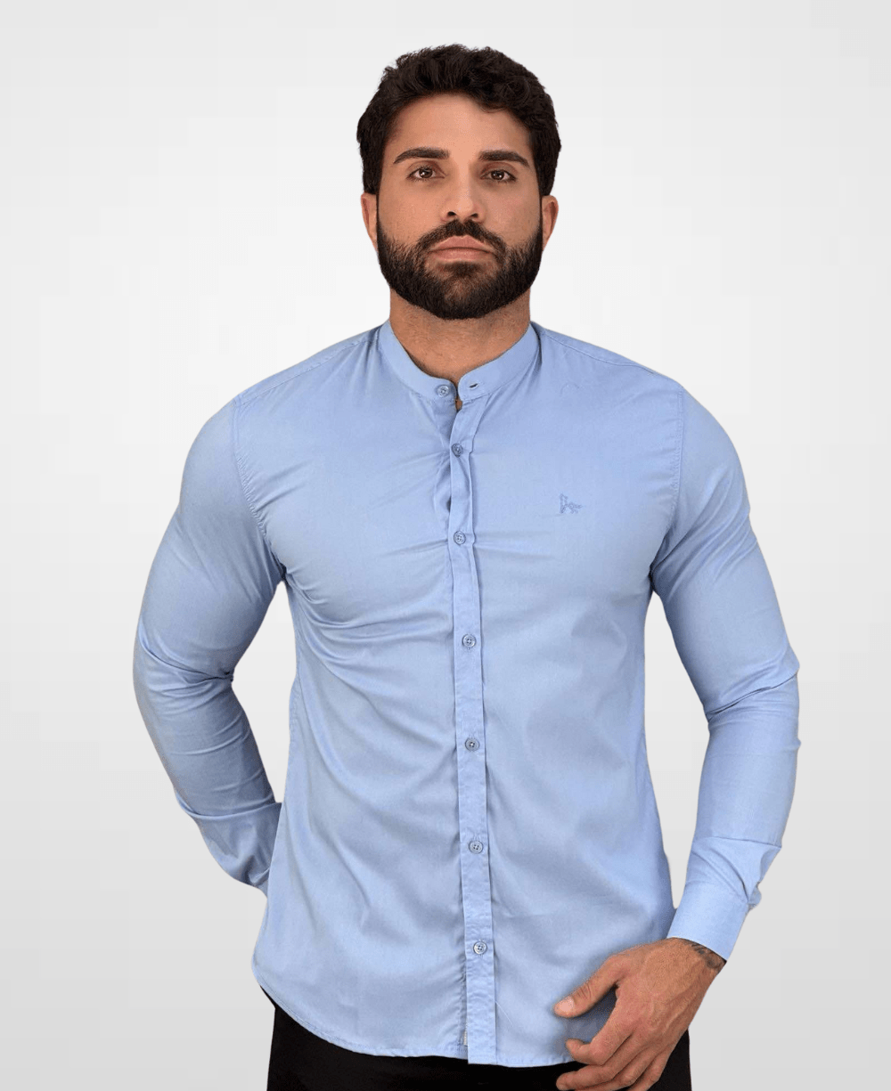Camisa Social Azul Claro Masculina Acetinada - Per Pochi