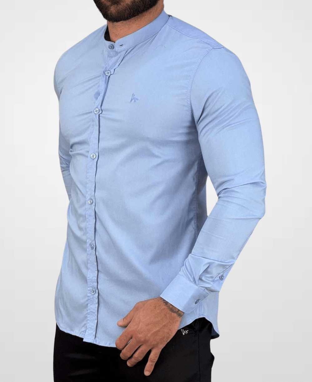 Camisa Social Azul Claro Masculina Acetinada - Per Pochi