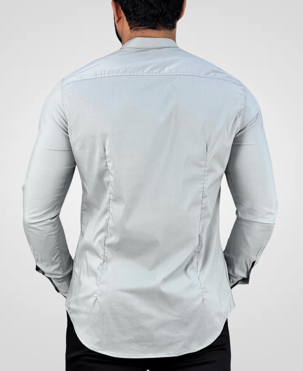 Camisa Social Gola Padre Cinza Masculina Acetinada - Per Pochi