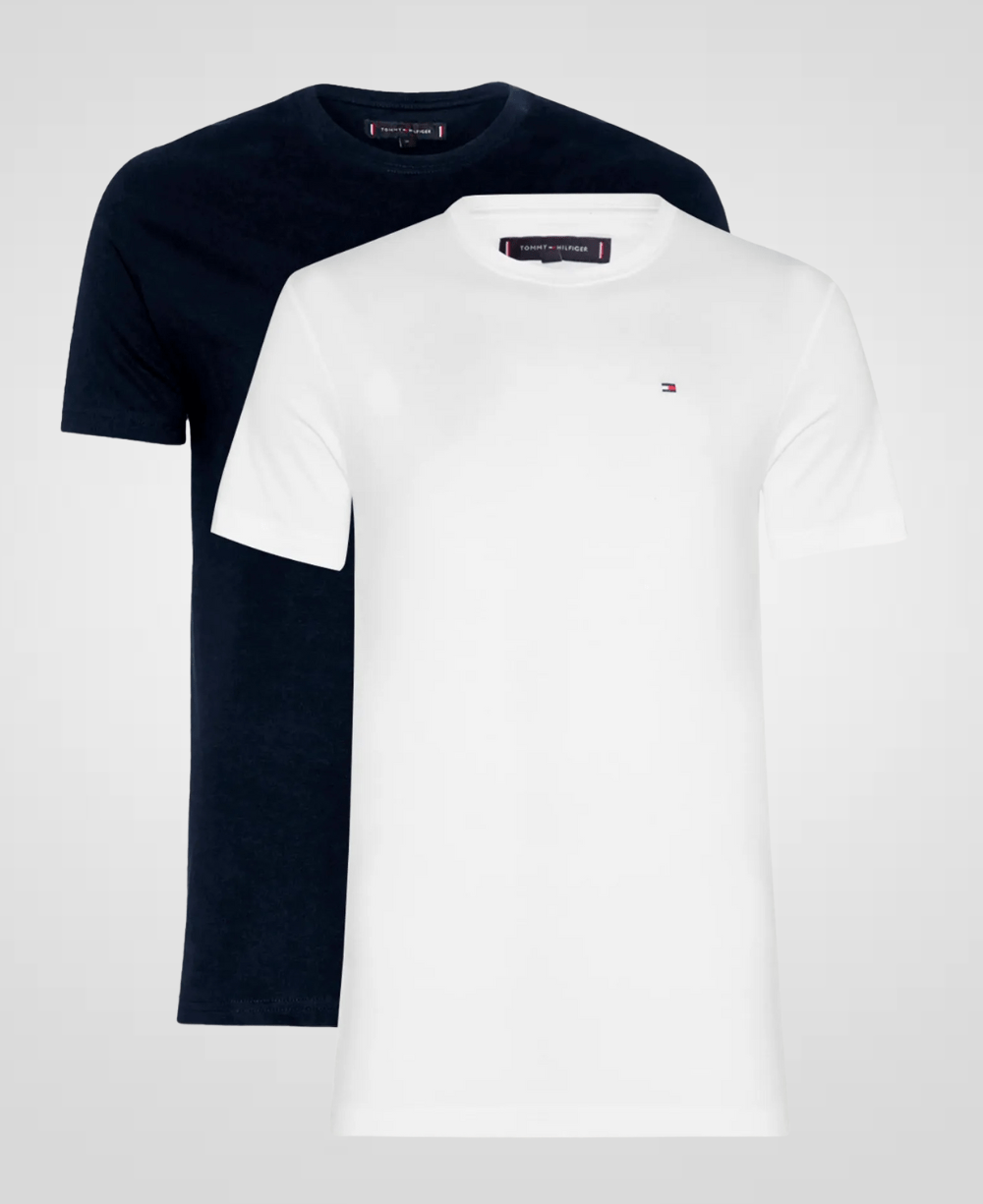 Kit 2 Camisetas Azul Marinho e Branco Masculino Pima - Tommy Hilfiger