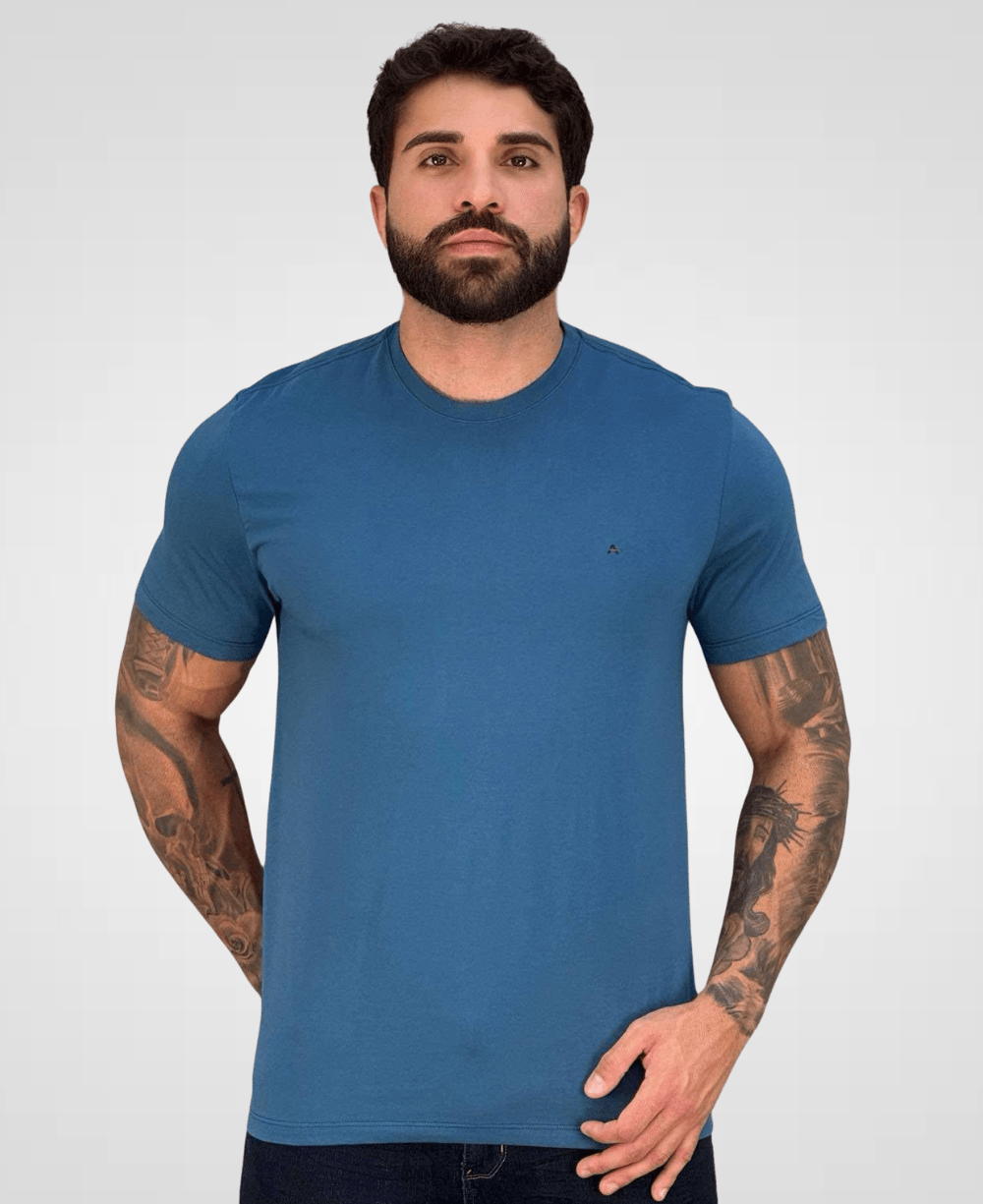 Camiseta Azul Porcelana Masculina Malha Regular - Aramis