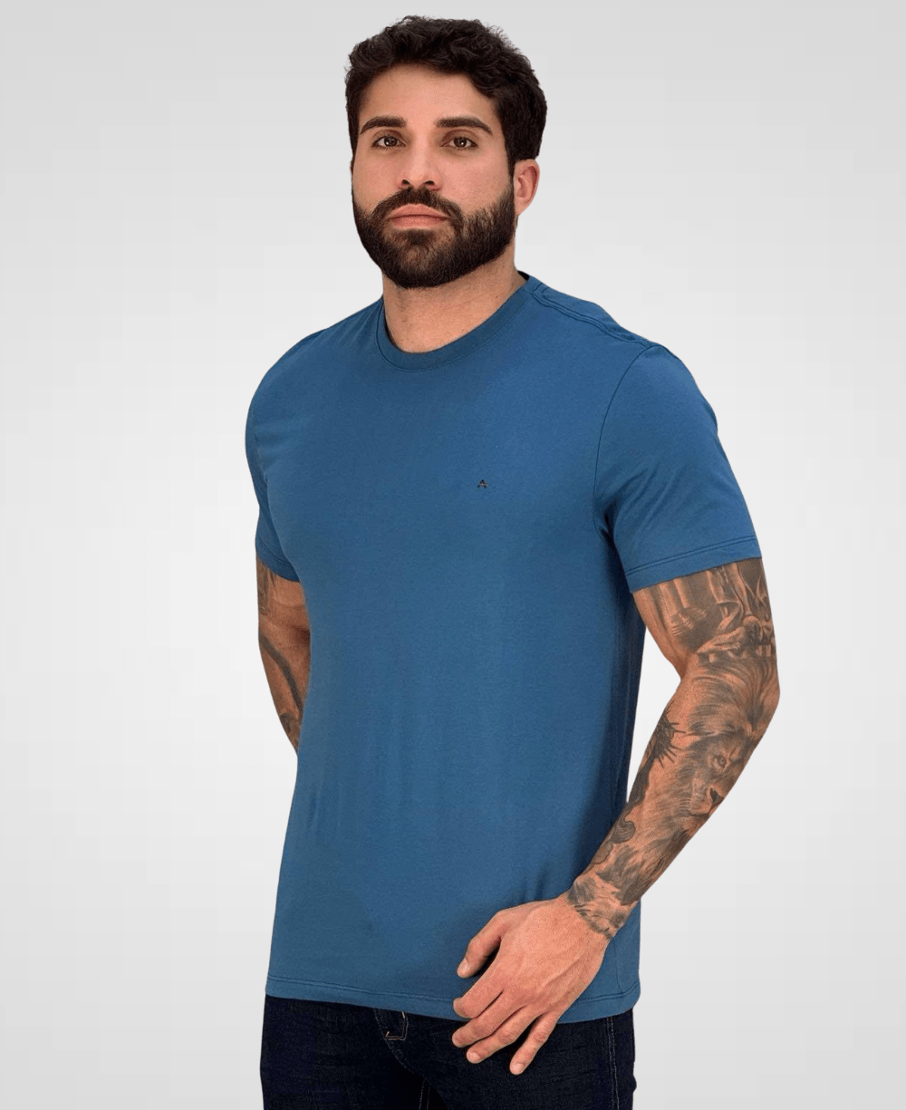Camiseta Azul Porcelana Masculina Malha Regular - Aramis