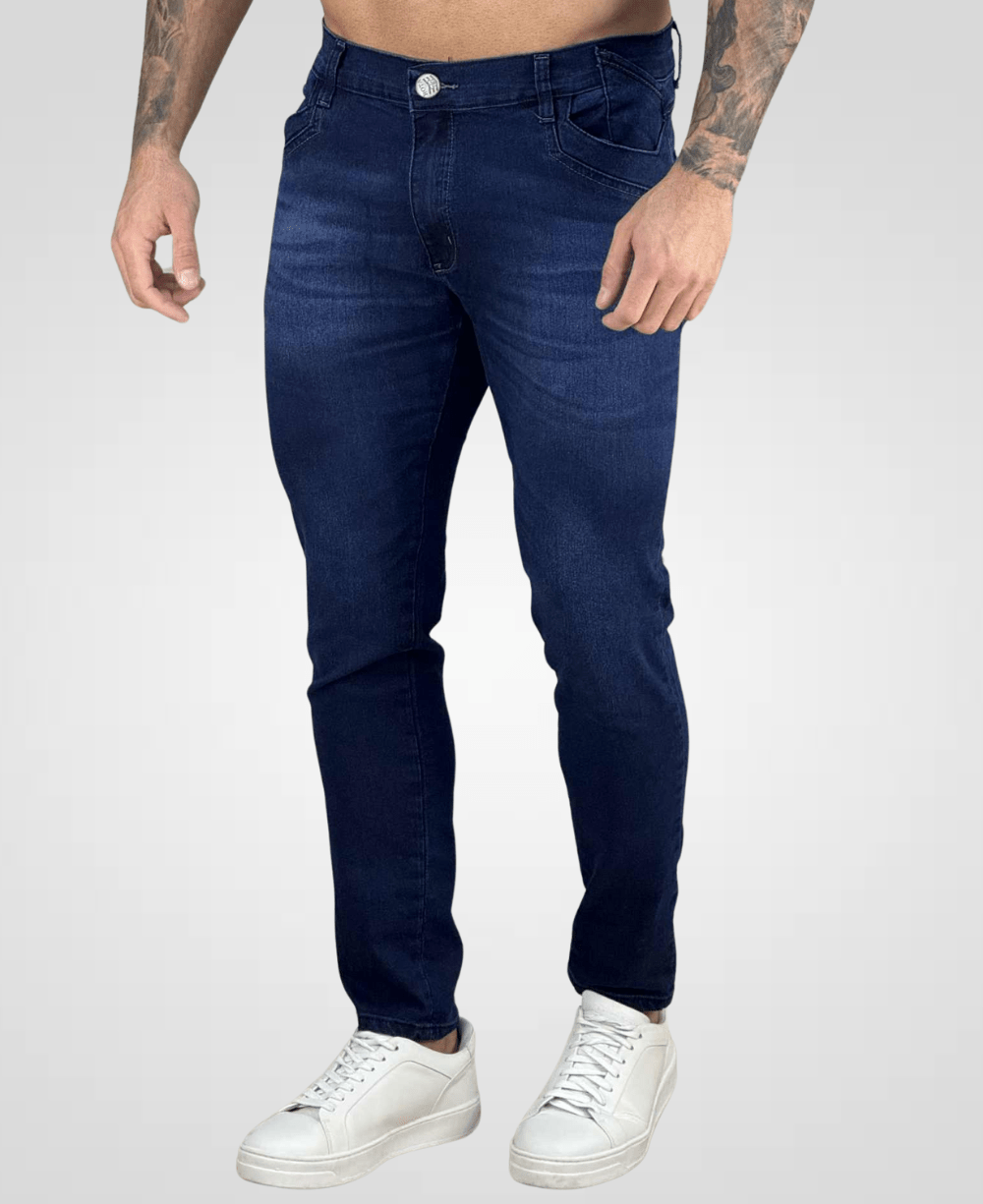 Calça Jeans Azul Marinho Masculina com Lycra - Rota 77