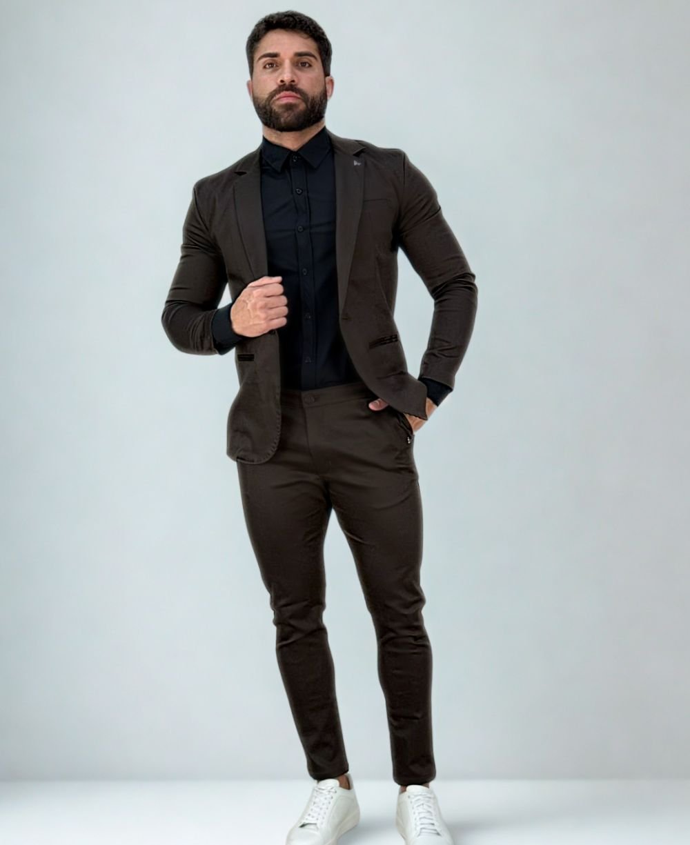 Blazer Marrom Masculino Básico Acetinado - Per Pochi