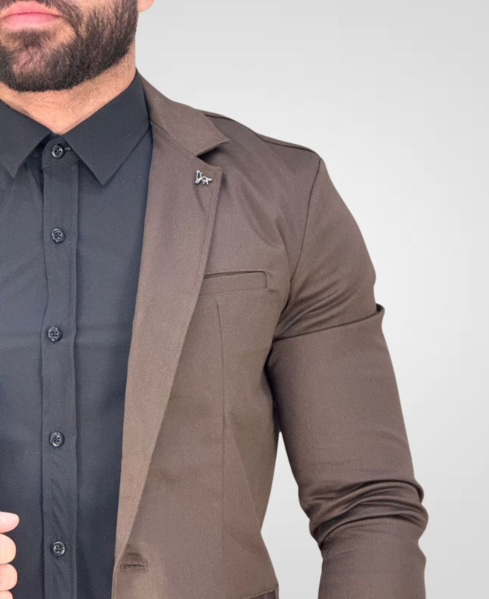 Blazer Marrom Masculino Básico Acetinado - Per Pochi