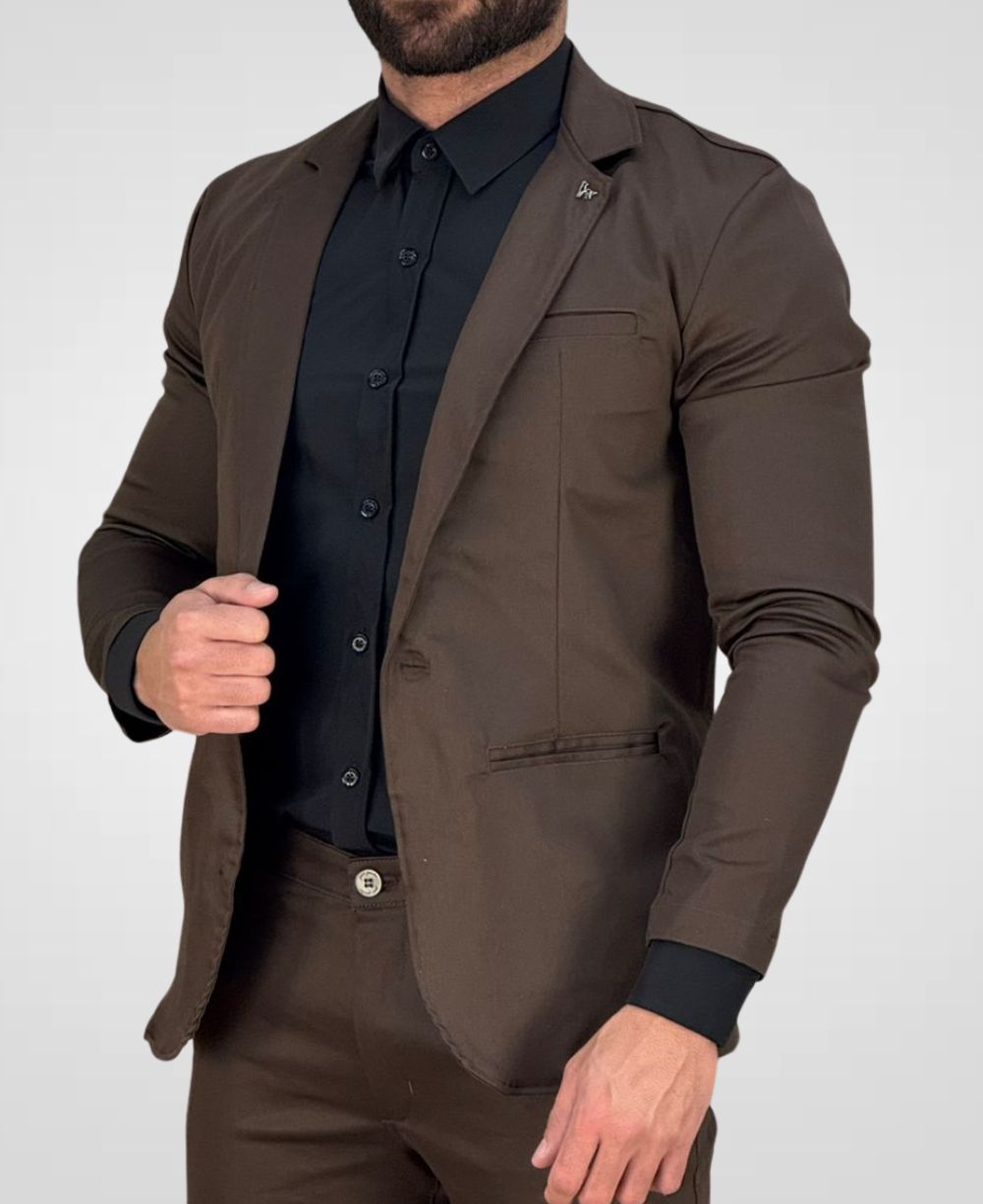 Blazer Marrom Masculino Básico Acetinado - Per Pochi