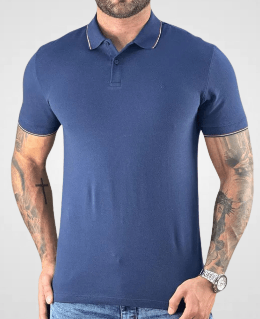 Camisa Azul Marinho Masculina With Trims - Forum