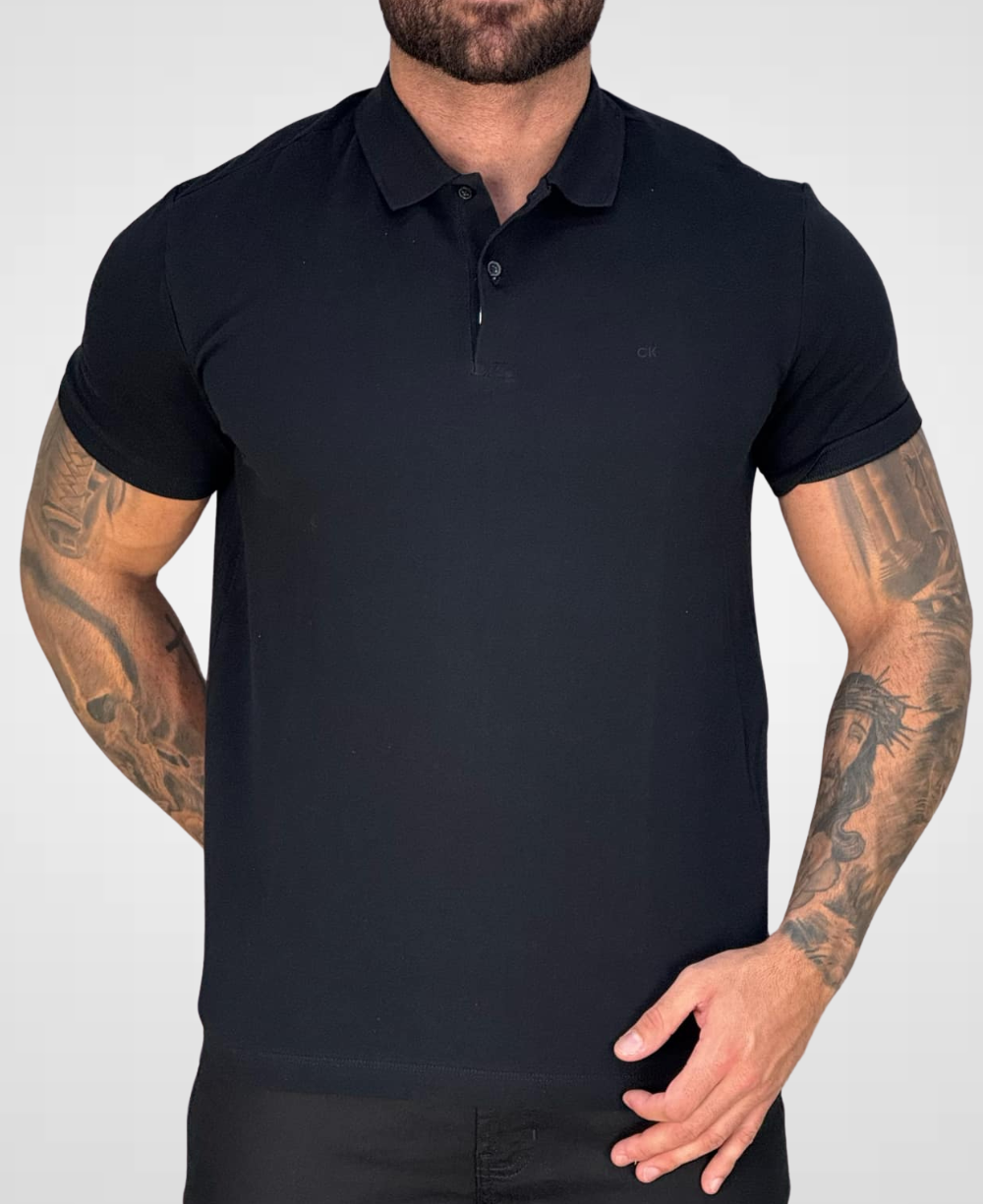 Camisa Polo Preta Masculina Logo Ck - Calvin Klein