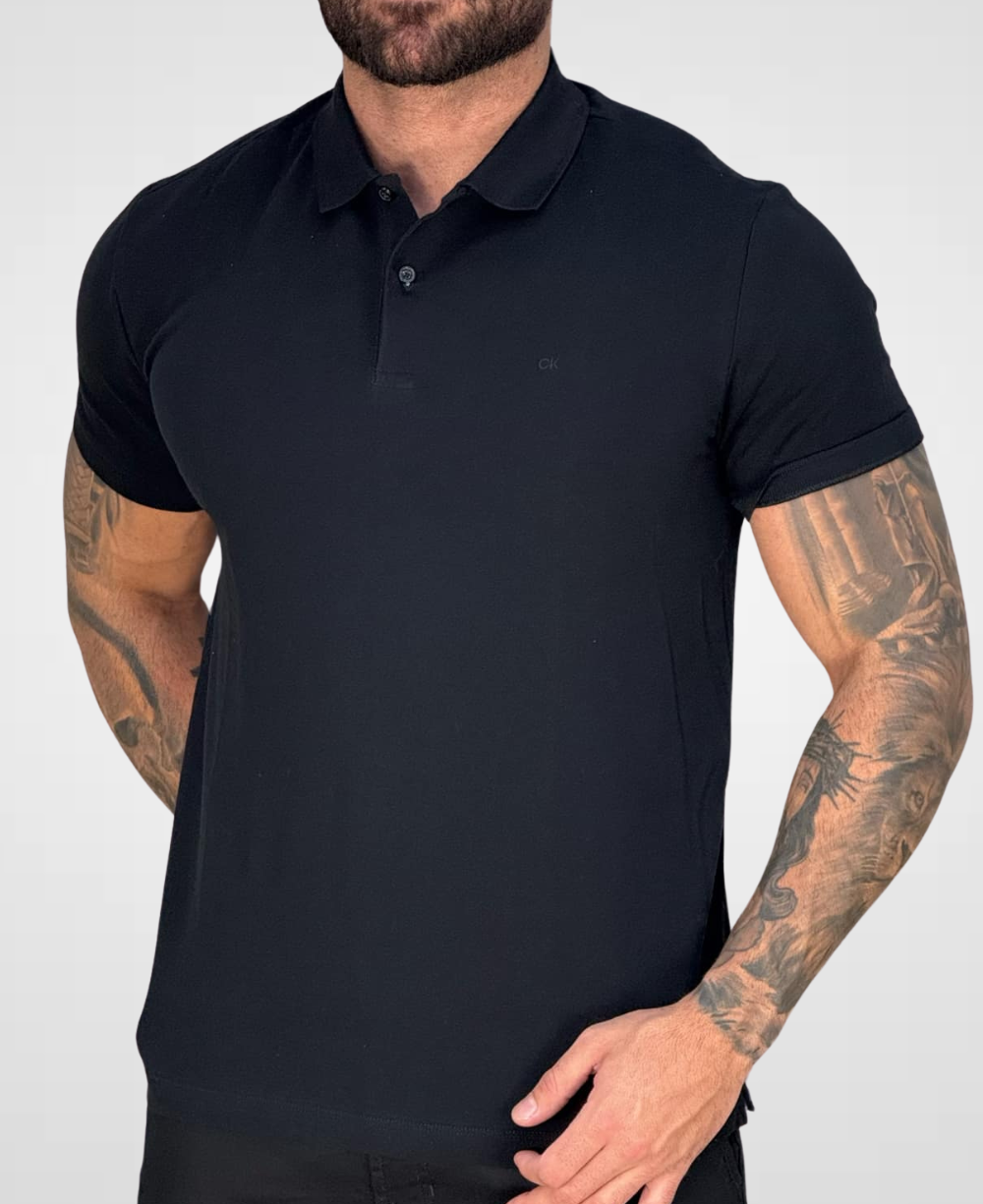 Camisa Polo Preta Masculina Logo Ck - Calvin Klein