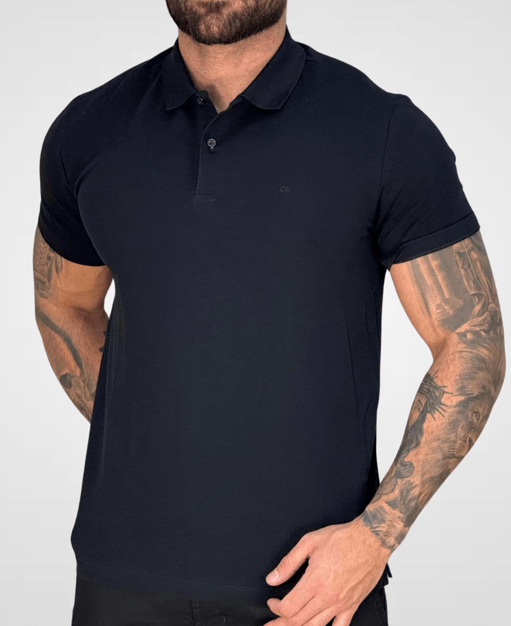 Camisa Polo Preta Masculina Logo Ck - Calvin Klein