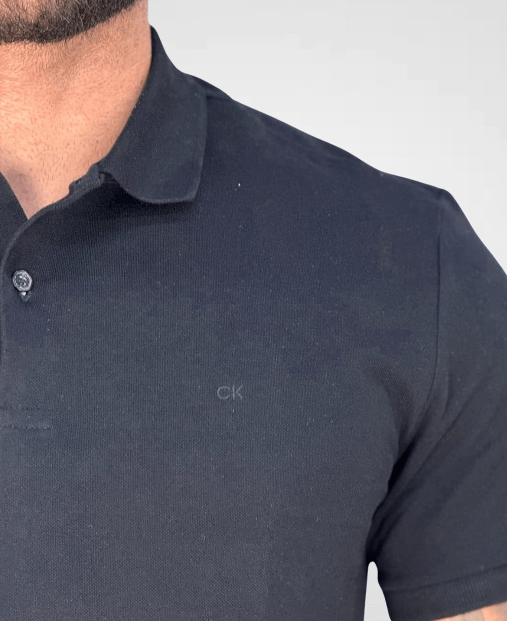 Camisa Polo Preta Masculina Logo Ck - Calvin Klein