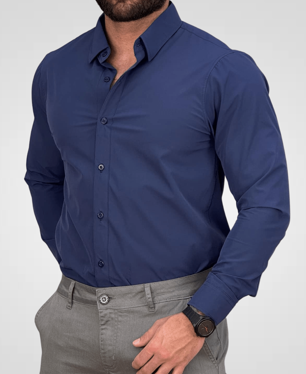 Camisa Social Azul Marinho Tecnológica Impermeável- Paladho's