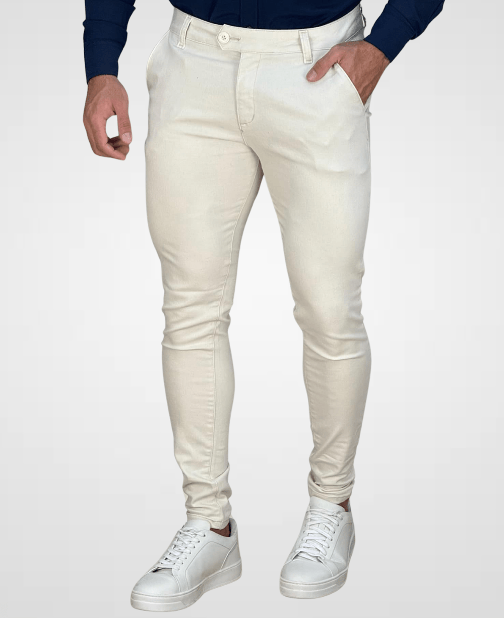 Calça Alfaiataria Creme Masculina Super Skinny - Paladho´s