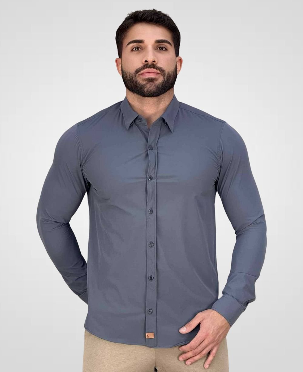 Camisa Social Cinza Tecnológica Impermeável-Paladho's