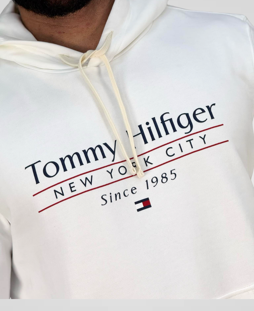 Moletom Branco Masculino Logo Com Capuz- Tommy Hilfiger