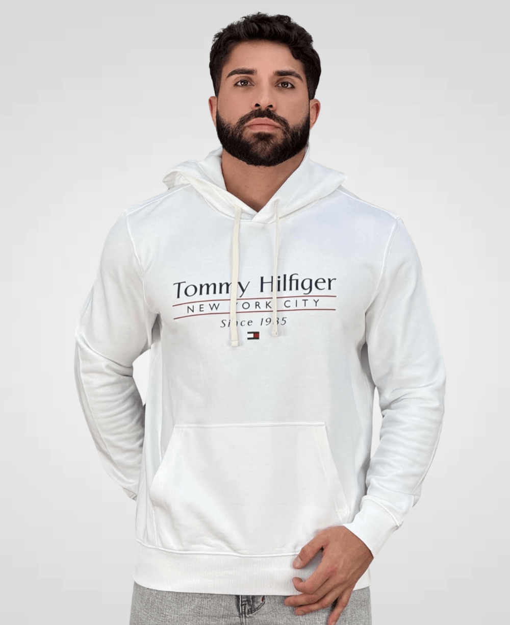 Moletom Branco Masculino Logo Com Capuz- Tommy Hilfiger