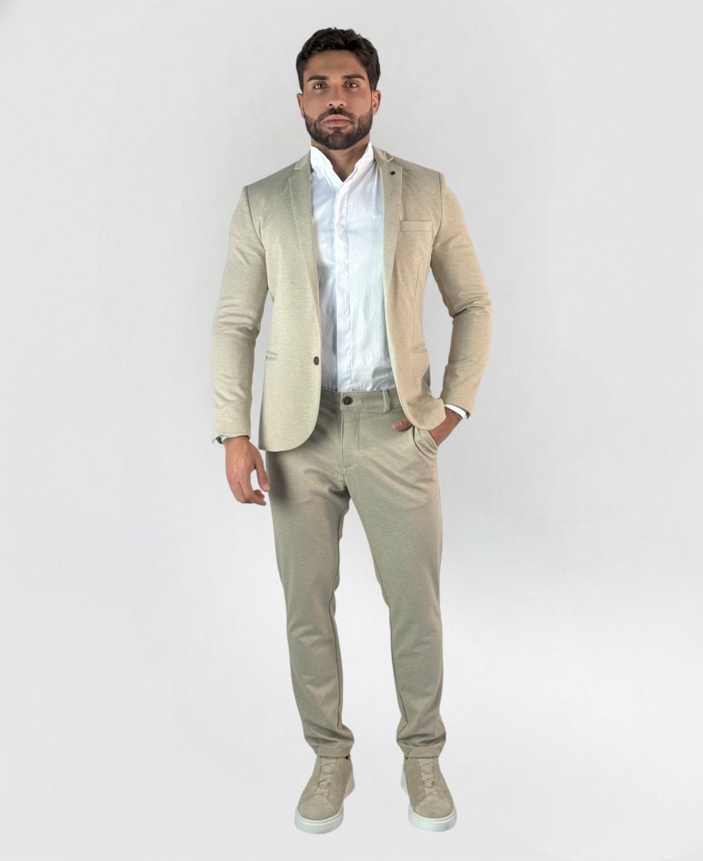 Blazer Malha Piquet Areia Claro Slim - Guilherme Soul