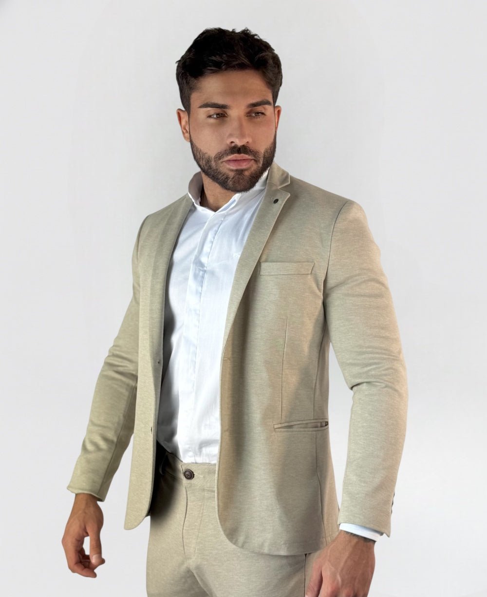 Blazer Malha Piquet Areia Claro Slim - Guilherme Soul