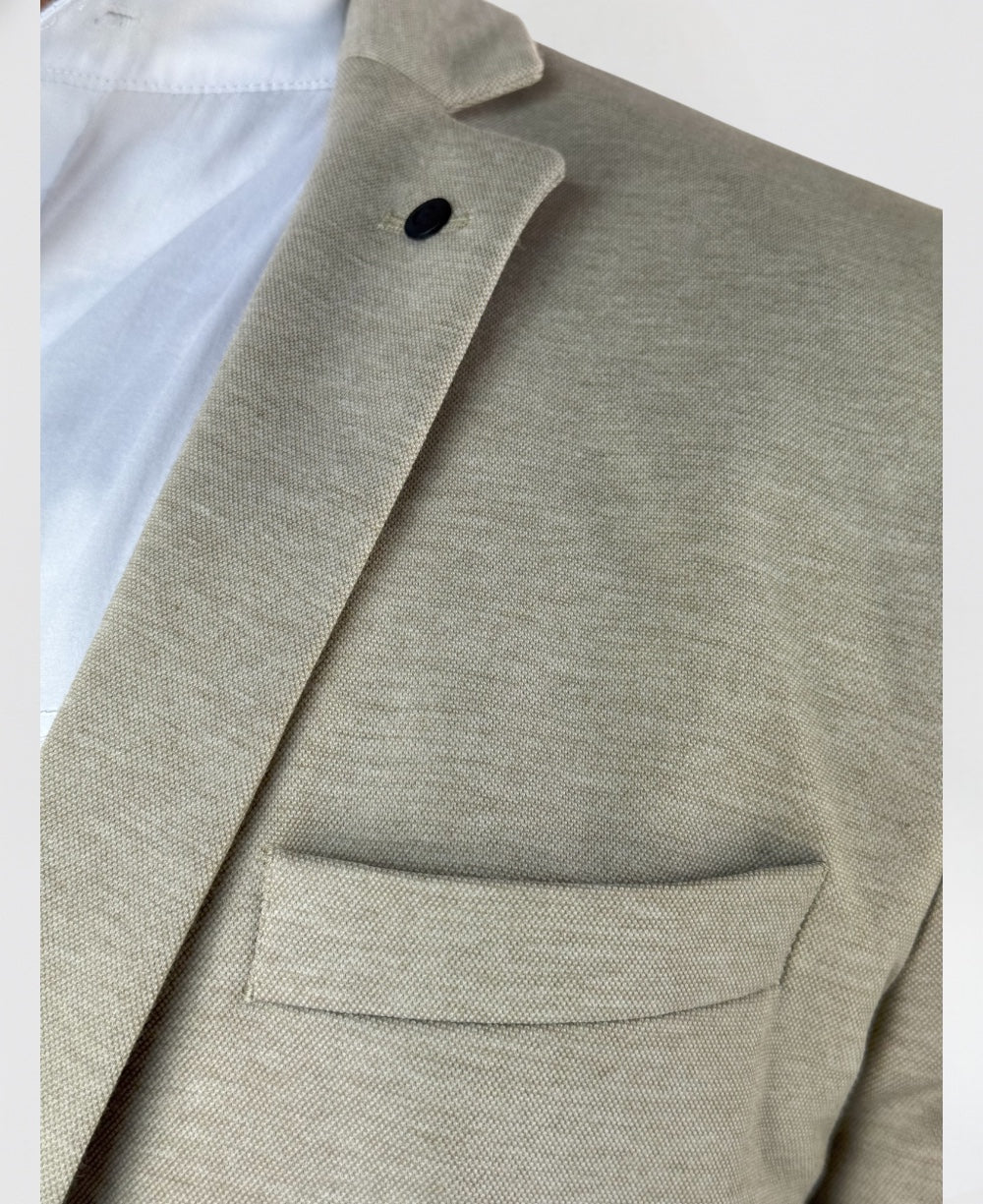 Blazer Malha Piquet Areia Claro Slim - Guilherme Soul