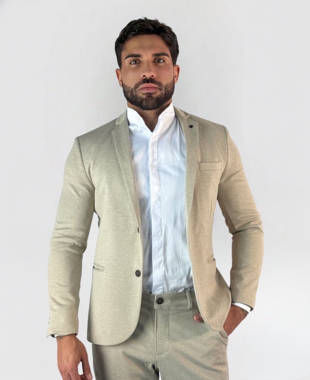 Blazer Malha Piquet Areia Claro Slim - Guilherme Soul