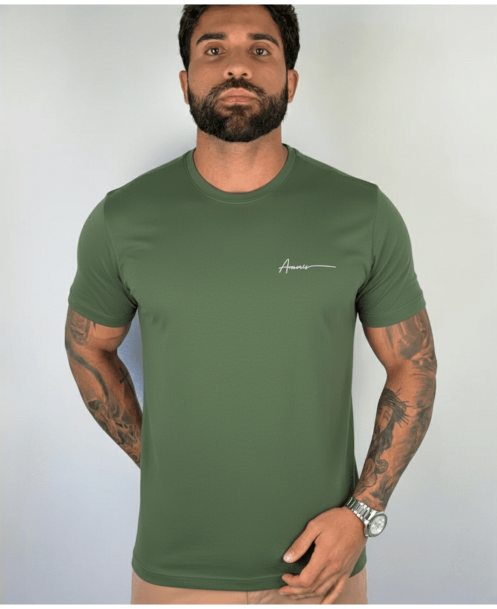 Camiseta Masculina Verde Musgo Malha Regular - Aramis