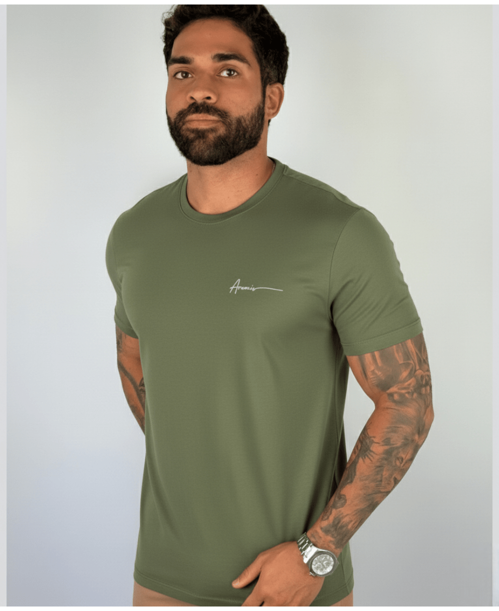 Camiseta Masculina Verde Musgo Malha Regular - Aramis