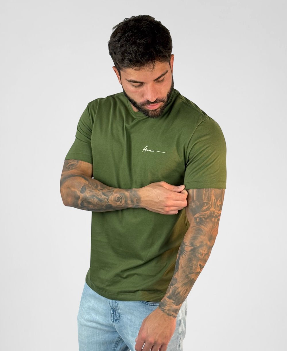 Camiseta Masculina Verde Musgo Malha Regular - Aramis