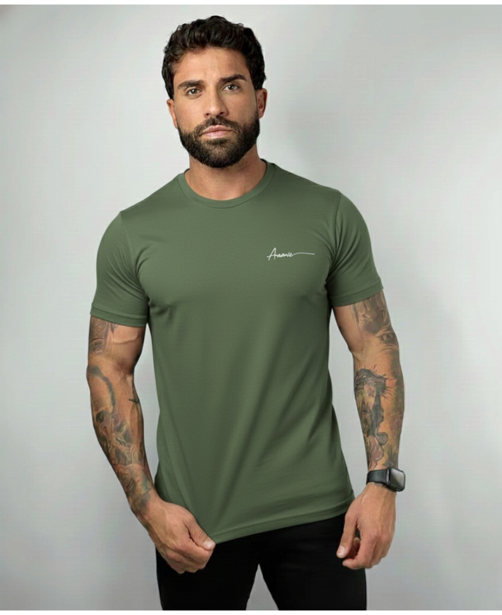 Camiseta Masculina Verde Musgo Malha Regular - Aramis