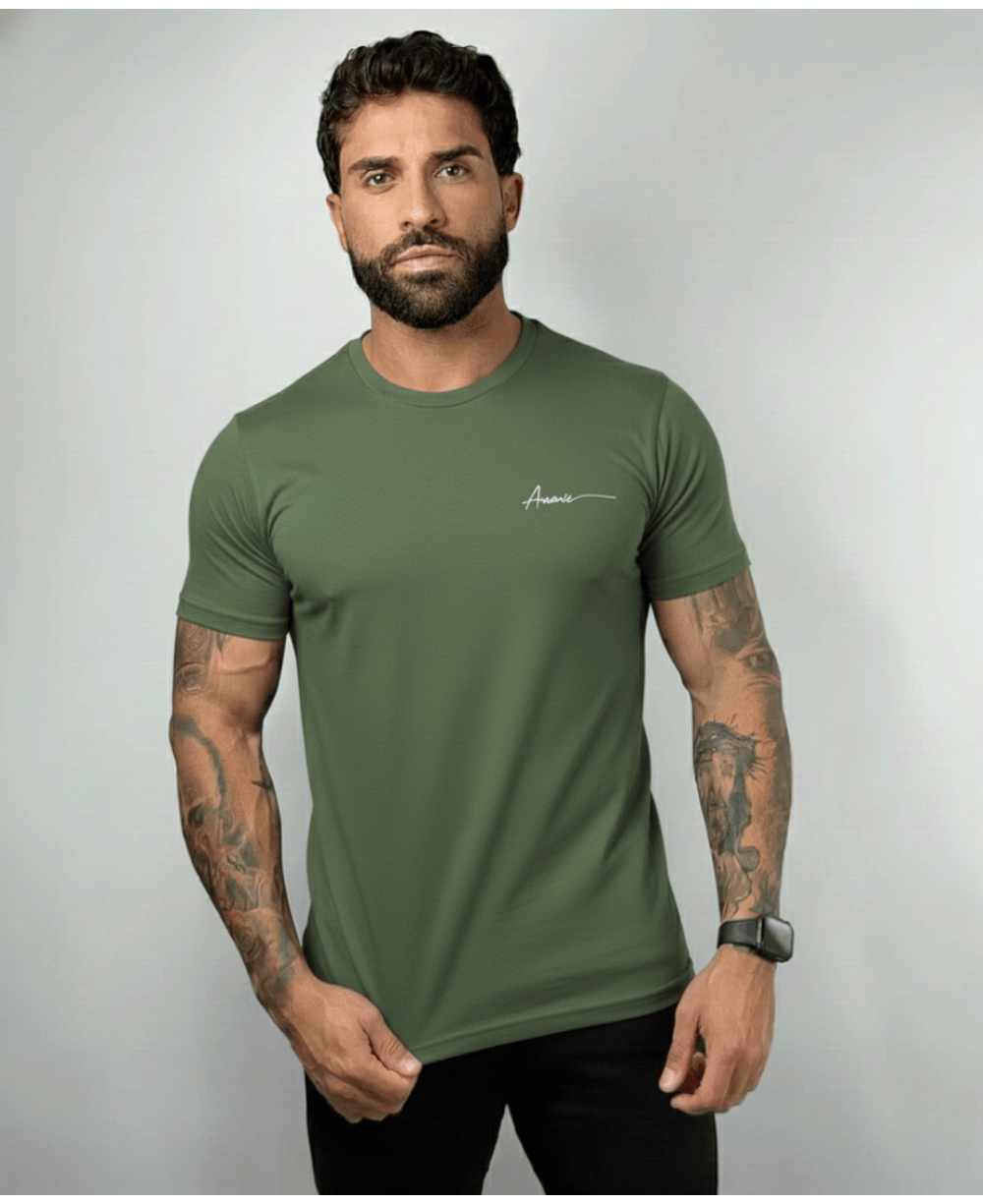 Camiseta Masculina Verde Musgo Malha Regular - Aramis