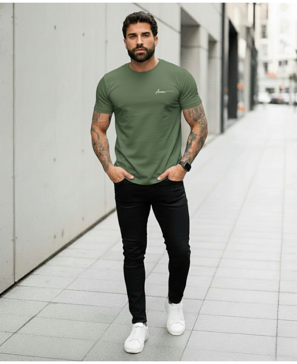 Camiseta Masculina Verde Musgo Malha Regular - Aramis